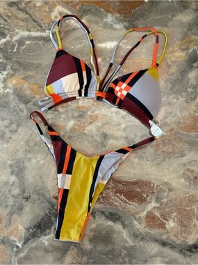 San Lorenzo XS Geometric Print Triangle Bikini Set Brazilian